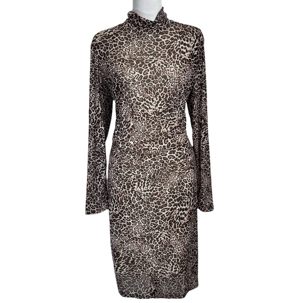 The Limited Long Sleeve Turtleneck Dress Size XL Mesh Knit Leopard Print Sexy